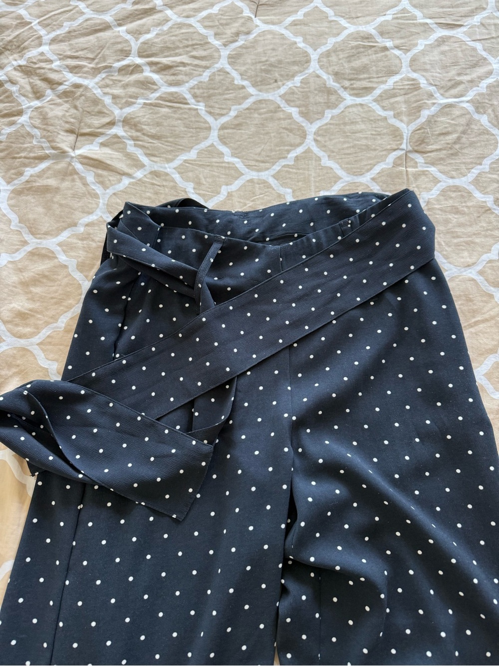 Cynthia Rowley Navy Polka Dot Wide-Leg Pants - Picture 2 of 5